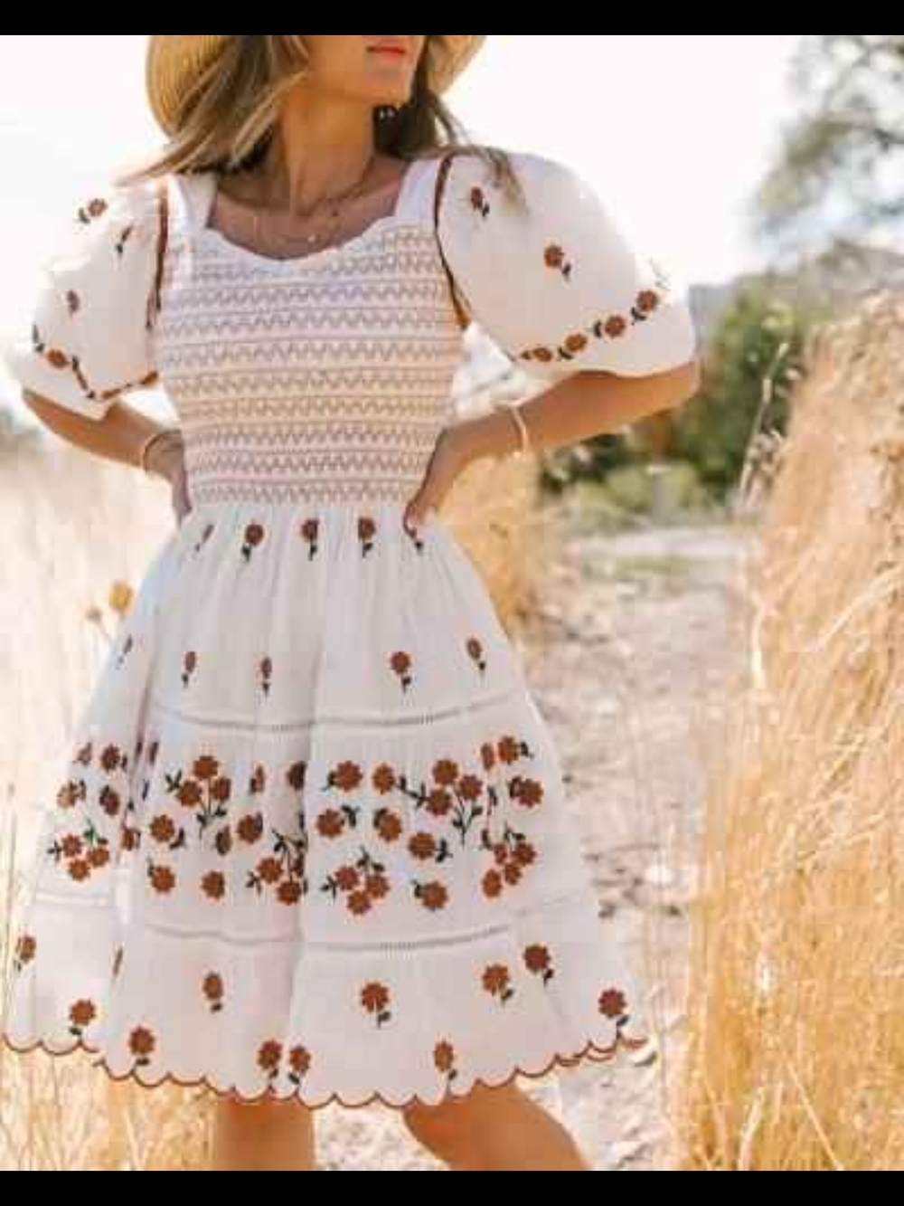 White Floral Embroidered Puff-Sleeve Dress Ivy City Co 1x
